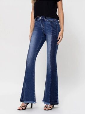 🌻Vervet Two Tone Flare Jeans Women's High Rise Colorblock Denim Retro Size 26